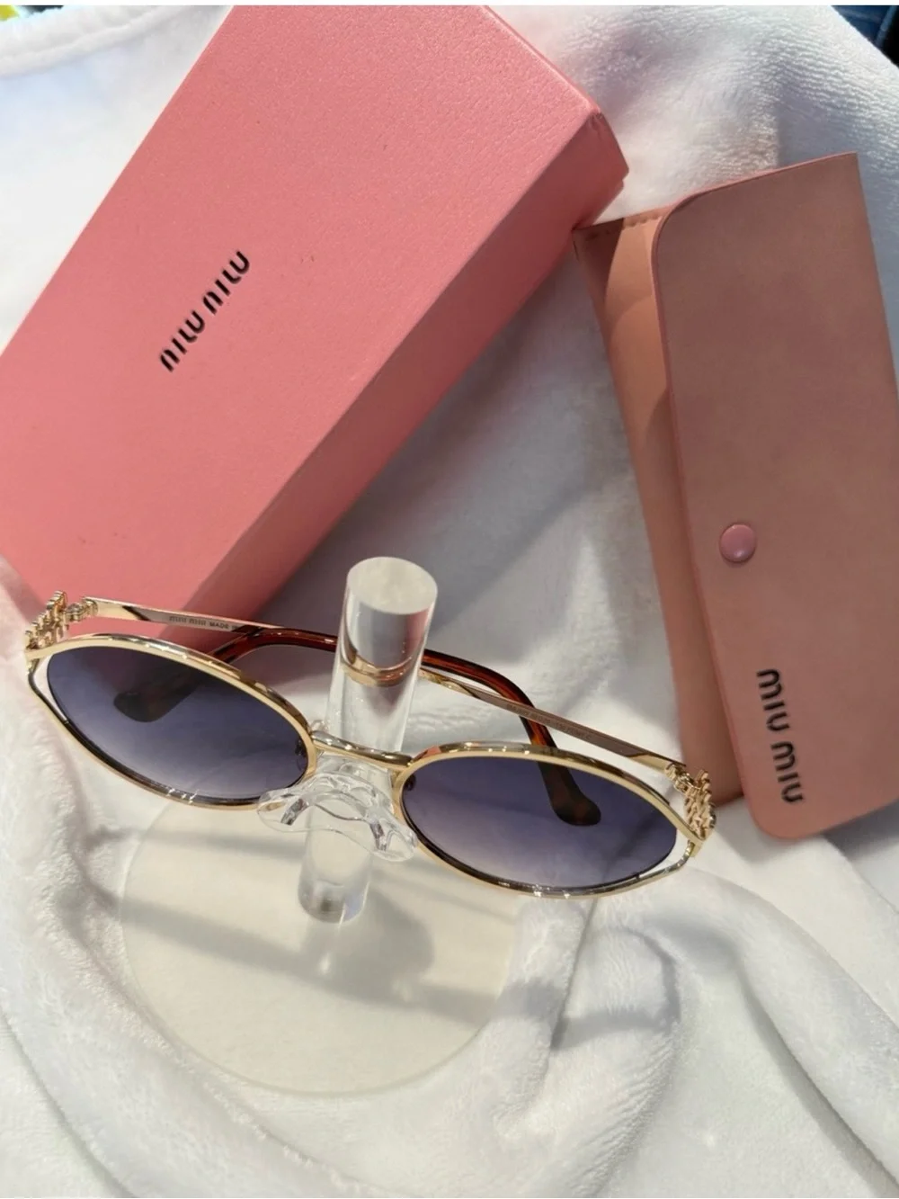Miu Miu Gold Frame Gradient Sunglasses - Pink Case